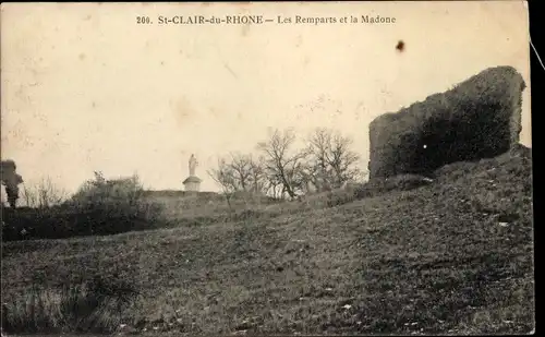 Ak St-Clair-du-Rhone, Die Stadtmauer und die Madonna