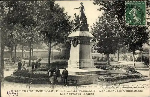 Ak Villefranche sur Saône Rhône, Place du Promenoir, Monument des Combattants, die neuen Gärten