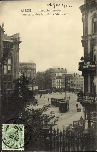 Ak Liège Lüttich Wallonien, Place St-Lambert, Blick von der St-Pierre-Treppe aus