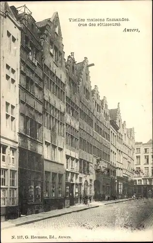 Ak Anvers Antwerpen Flandern, Alte flämische Häuser, Rue des Rotisseurs
