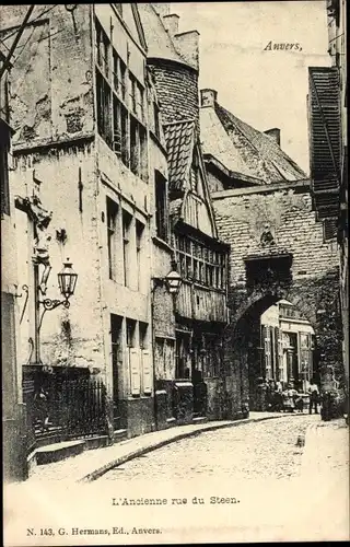 Ak Antwerpen Flandern, Gesamtansicht der Old Steen Street