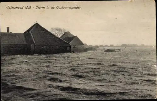 Ak Oostzaan Nordholland, Watersnood 1916, Storm in de Oostzanerpolder