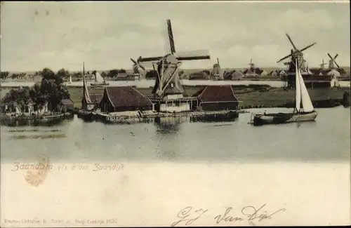 Ak Zaandam Zaanstad Nordholland, Landschaft mit Windmühlen