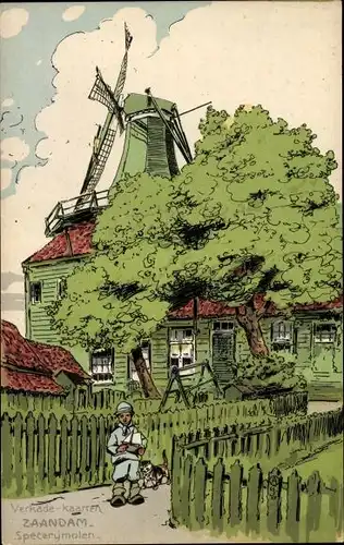 Ak Zaandijk Nordholland, Specerijmolen, Verkade's Biskwiet Fabriek