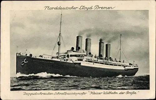 Ak Doppelschraubenschnellpostdampfer Kaiser Wilhelm der Große, NDL, Hilfskreuzer Kaiserliche Marine