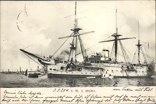 Ak Deutsches Kriegsschiff, SMS Blücher, gedeckte Korvette, Kaiserliche Marine