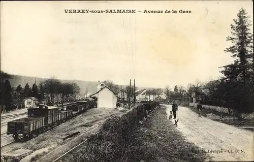 Ak Verrey sous Salmaise Côte-d’Or, Avenue de la Gare, Bahnhof