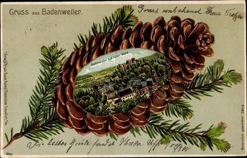 Präge Tannenzapfen Litho Badenweiler im Schwarzwald, Blick von der Adler-Eiche