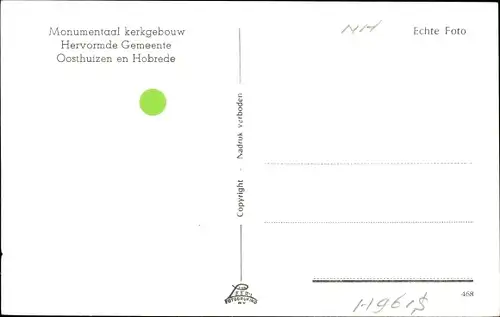 Ak Oosthuizen en Hobrede Nordholland Niederlande, Monumentale Kirche