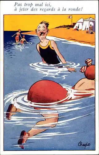 Ak Mann betrachtet dicken Po einer schwimmenden Frau