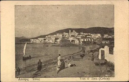 Ak Itea Griechenland, Blick zum Ort, Strandpartie