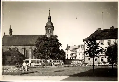 Foto Ak Erfurt in Thüringen, Kirche, Straßenbahn