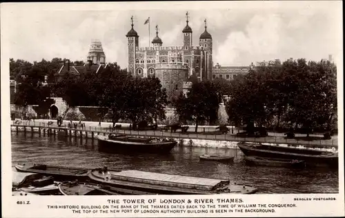 Ak London City England, The Tower of London and River Thames