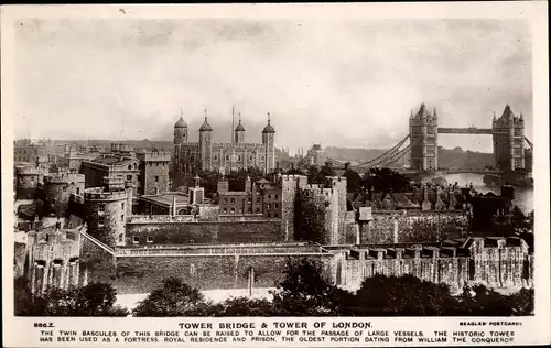 Ak London City England, Tower Bridge and Tower of London