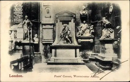 Ak City of Westminster London England, Poet's Corner, Westminster Abbey