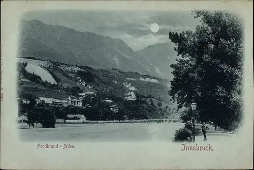 Mondschein Ak Innsbruck in Tirol, Ferdinand-Allee