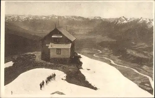 Ak Schwaz in Tirol, Kellerjochhütte am Kellerjoch gegen Oberinntal