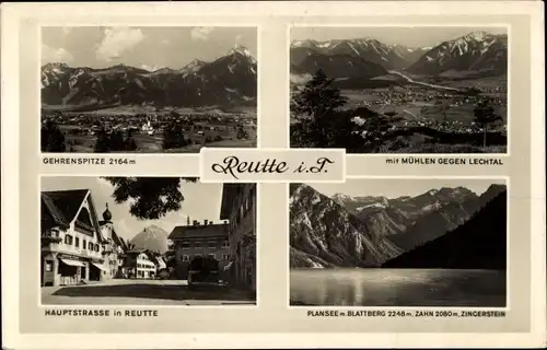 Ak Reutte in Tirol, Hauptstraße, Gehrenspitze, Mühlen, Lechtal, Plansee, Blattberg, Zingerstein