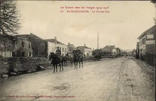 Ak Sainte Marguerite Vosges, La Grande Rue, zerstörte Häuser