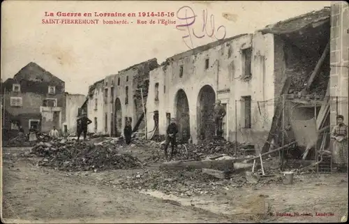 Ak Saint Pierremont Vosges, zerstörte Kirche, Krieg 1914-1916
