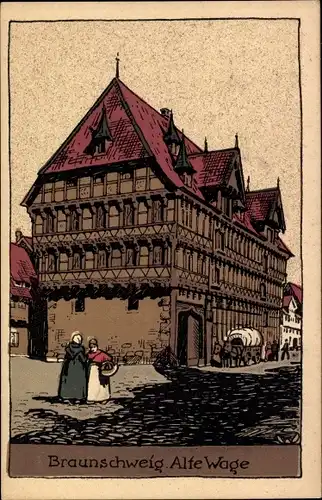 Steindruck Ak Braunschweig in Niedersachsen, Alte Wage