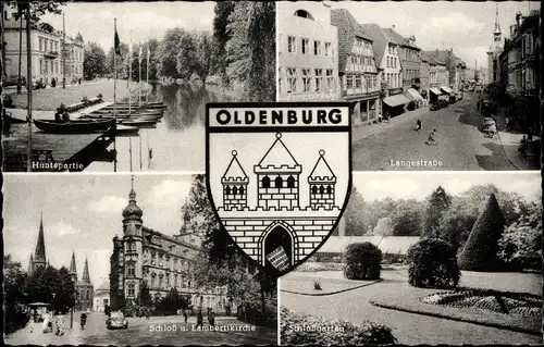 Ak Oldenburg in Oldenburg, Schlossgarten, Schloss und Lambertikirche, Wappen, Hüntepartie