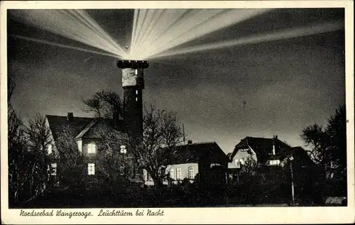 Ak Wangerooge, Leuchtturm bei Nacht, Häuser