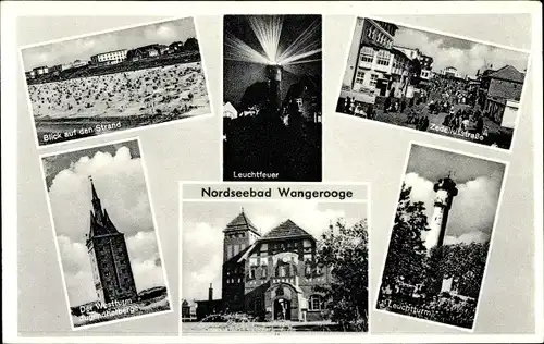 Ak Wangerooge in Friesland, Strand, Leuchtfeuer, Zedeliusstraße, Leuchtturm, Westturm