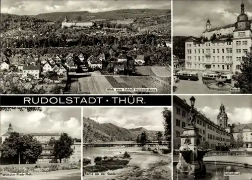 Ak Rudolstadt in Thüringen, Blick zum Schloss Heidecksburg, Markt, Wihelm-Pieck-Platz, Saalepartie