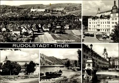 Ak Rudolstadt in Thüringen, Blick zum Schloss Heidecksburg, Markt, Wihelm-Pieck-Platz, Saalepartie