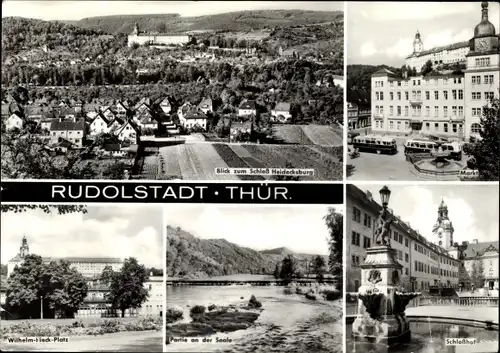 Ak Rudolstadt in Thüringen, Blick zum Schloss Heidecksburg, Markt, Wihelm-Pieck-Platz, Saalepartie