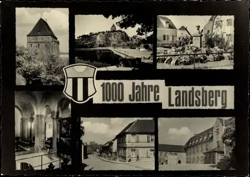 Ak Landsberg im Saalekreis, Wappen, 1000 Jahre, verschiedene Teilortsansichten