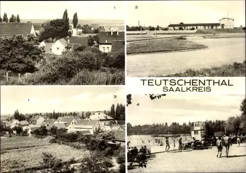 Ak Teutschenthal im Saalekreis, Teilansichten, Stadion mit Sportlerheim Feldschlösschen, Strandbad