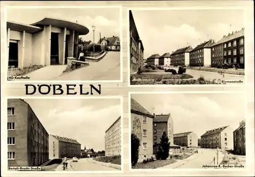 Ak Döbeln in Sachsen, HO Kaufhalle, Siedlung, Blumenstr., Bertolt Brecht Str. Johannes R. Becher Str