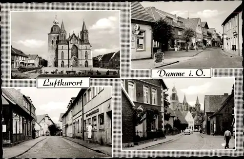 Ak Damme am Dümmer See Niedersachsen, Blick auf die Kirche, Straßenpartien