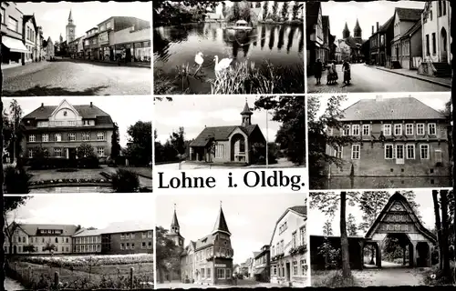 Ak Lohne Oldenburg, Rathaus, Kirche, Stadtschänke, Straßenpartie