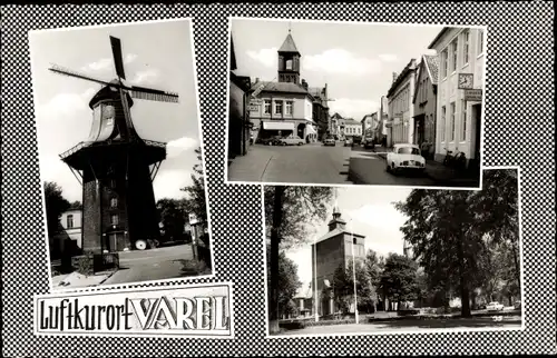 Ak Varel in Oldenburg Jadebusen, Windmühle, Straßenansicht, Platz