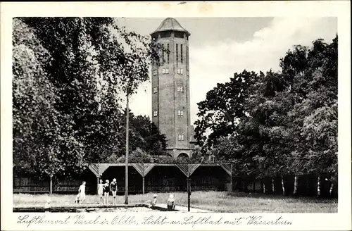 Ak Varel in Oldenburg Jadebusen, Licht- und Luftbad mit Wasserturm