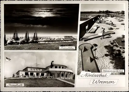 Ak Nordseebad Wremen Wurster Nordseeküste, Strandleben, Miniaturgolfplatz, Strandhalle