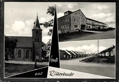 Ak Ritterhude im Kreis Osterholz, Ansicht der St. Johannes Kirche, Wohnviertel