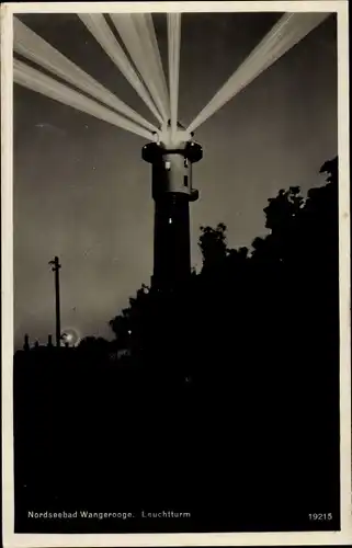 Ak Nordseebad Wangerooge in Ostfriesland, Leuchtturm bei Nacht