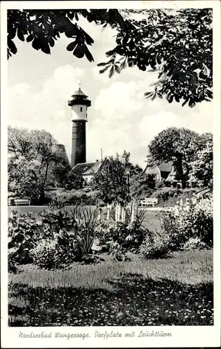 Ak Nordseebad Wangerooge in Ostfriesland, Dorfplatz mit Leuchtturm