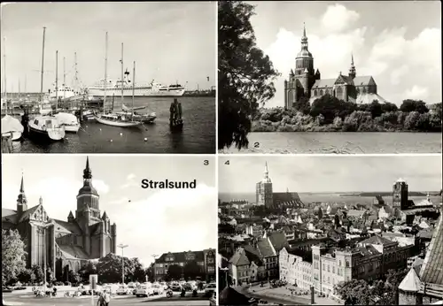 Ak Stralsund in Vorpommern, Hafen, Marienkirche, Ortsübersicht