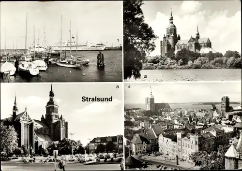 Ak Stralsund in Vorpommern, Hafen, Marienkirche, Ortsübersicht