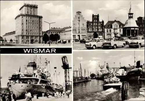 Ak Hansestadt Wismar, HOG am Platz des Friedens, Hafen, Restaurant am Markt, Schiff Albatros