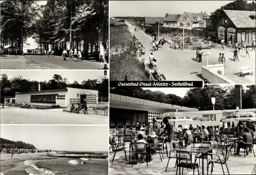 Ak Ostseebad Graal Müritz, Blick zur Broiler-Gaststätte, An der Milchbar Seestern, Cafe-Eis-Terrasse