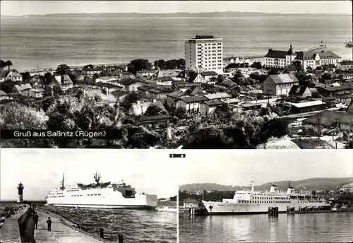 Ak Sassnitz auf Rügen, Fährschiff Saßnitz im Hafen, Schwedenfährschiff Skane