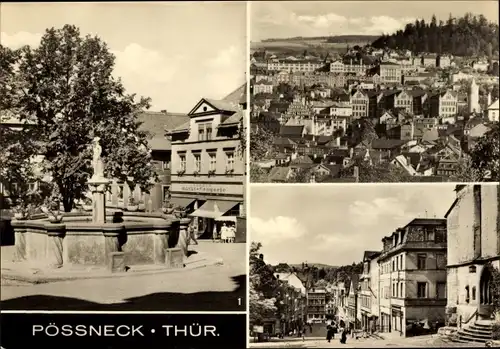 Ak Pößneck in Thüringen, Markt mit Schuhgasse, Marktbrunnen