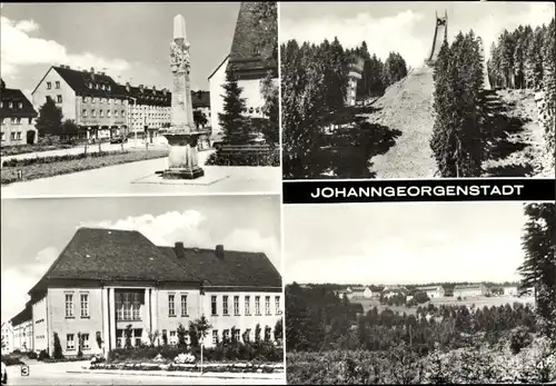 Ak Johanngeorgenstadt im Erzgebirge, Kulturhaus Karl Marx, Postmeilensäule, Erzgebirgsschanze