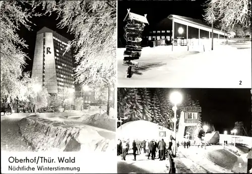 Ak Oberhof Thüringer Wald, Winter, FDGB Heim Rennsteig, Gaststätte Oberer Hof, Rennschlittenbahn